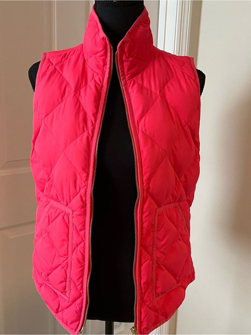 J. Crew Quilted Sleeveless Vest in Bright Pink